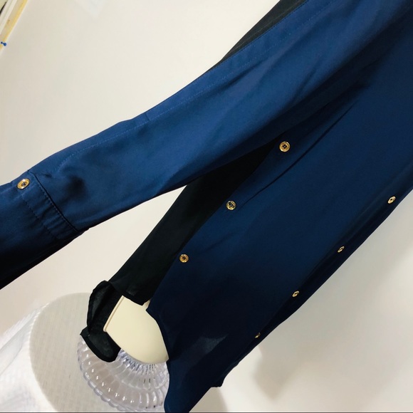 New.! Michael Kors Dress Blouse Blue Black Size S - Picture 5 of 8